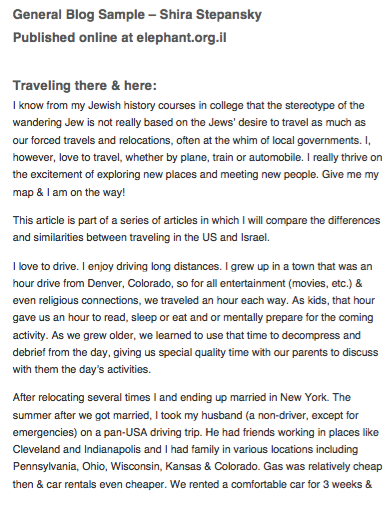 Screenshot of first page of blog post.